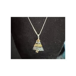 New Silver Christmas Tree Pendant Necklace — Festive Holiday Jewelry N131
